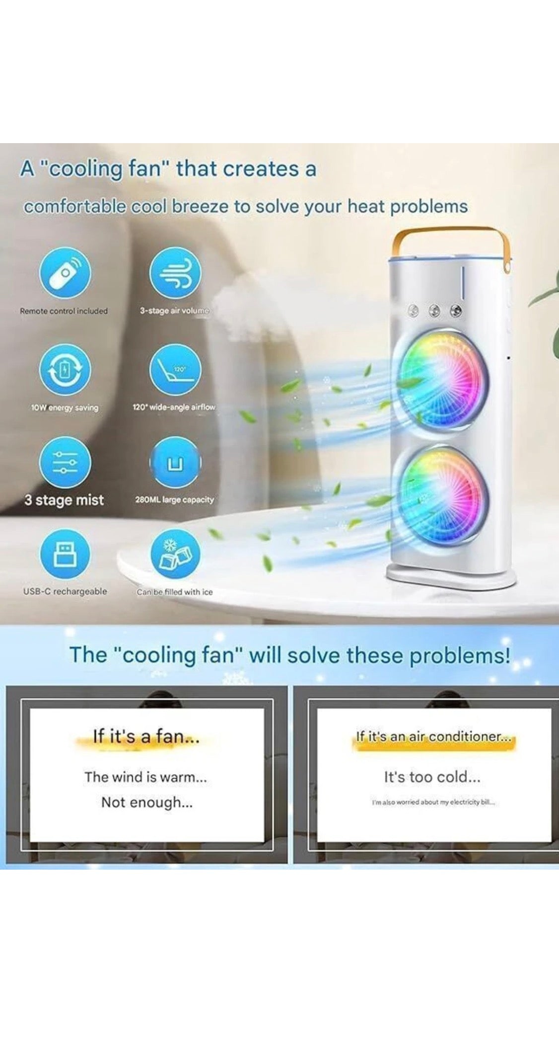 Arctic Dual Fan Air Cooler with Mist Spray – Portable Mini AC for Instant Cooling ❄️”