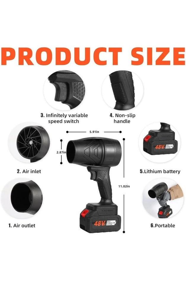 Portable 48V Rechargeable Cordless Air Blower – High Power Wireless Dust Cleaning & Inflator Machine
