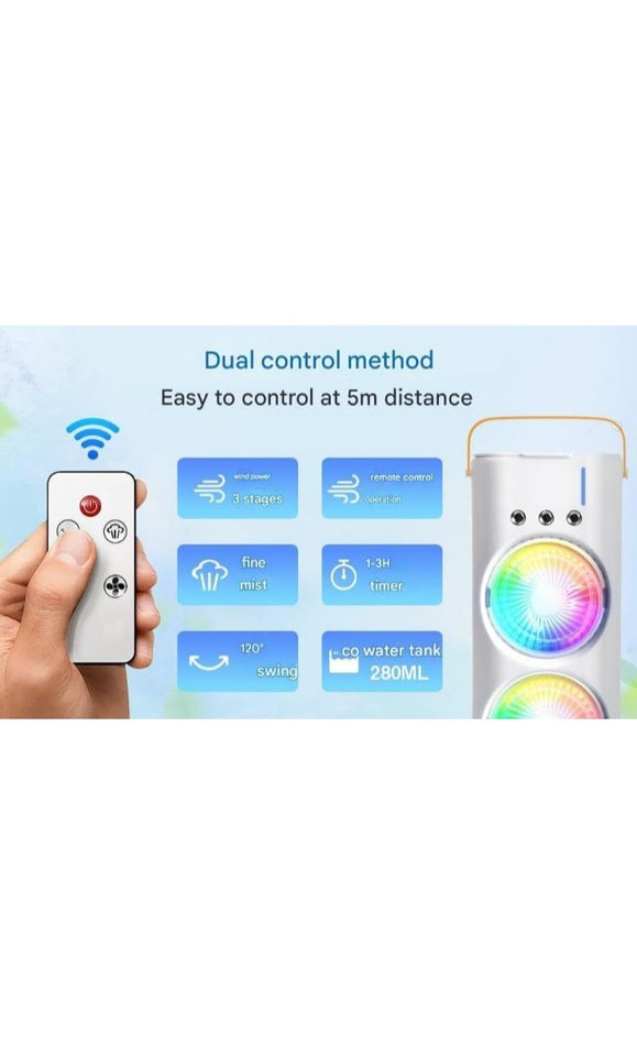 Portable Dual Mist Evaporative Air Cooler with LED Light & Remote Control