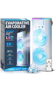 Portable Dual Mist Evaporative Air Cooler with LED Light & Remote Control