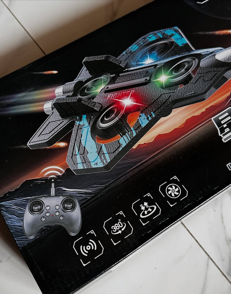Remote Control Flying Fighter Drone Toy for Kids & Adults | 360° Stunt RC Aircraft with LED Lights