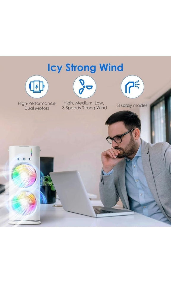 Portable Dual Mist Evaporative Air Cooler with LED Light & Remote Control