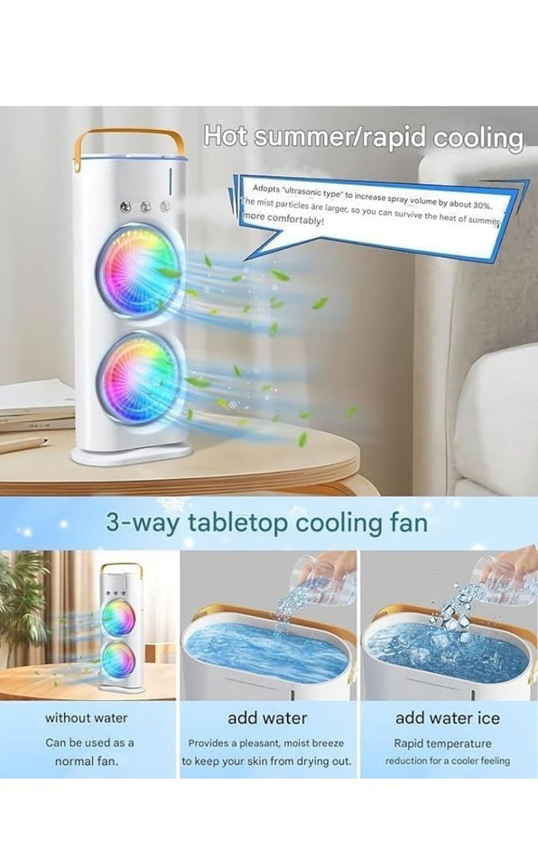 Portable Dual Mist Evaporative Air Cooler with LED Light & Remote Control