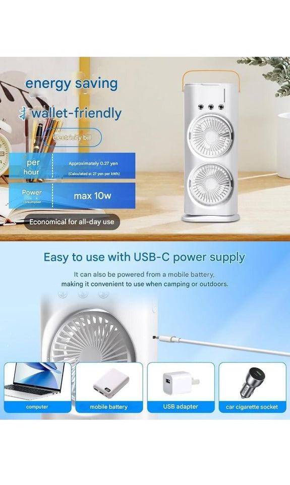 Portable Dual Mist Evaporative Air Cooler with LED Light & Remote Control